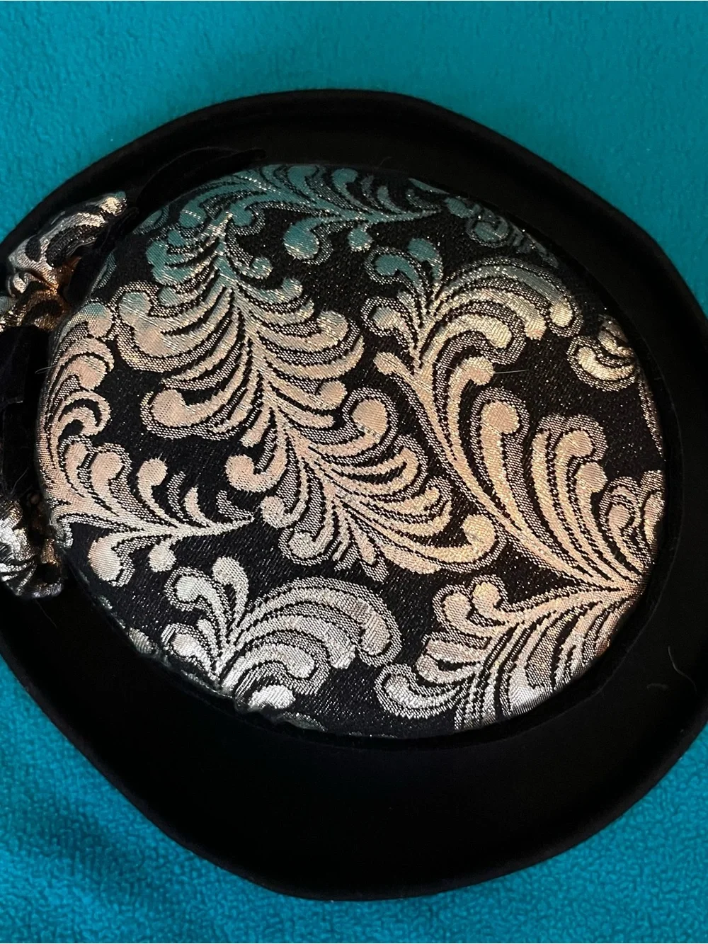 Vintage Black  and Gold Brocade Floral Trim Hat